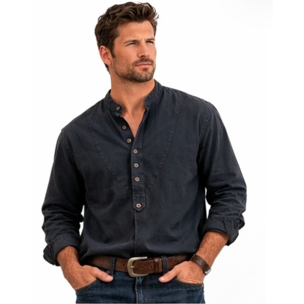 WAH Maker Frontier Shirt Men's XL Natural Western‎ Band Collar Granddad Cotton